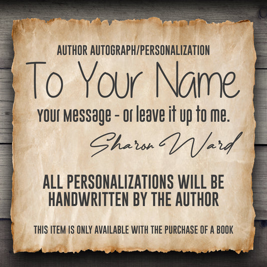 Author autograph and/or personalization. Enter personalization requests in cart notes. This item is only available with purchase of a book.