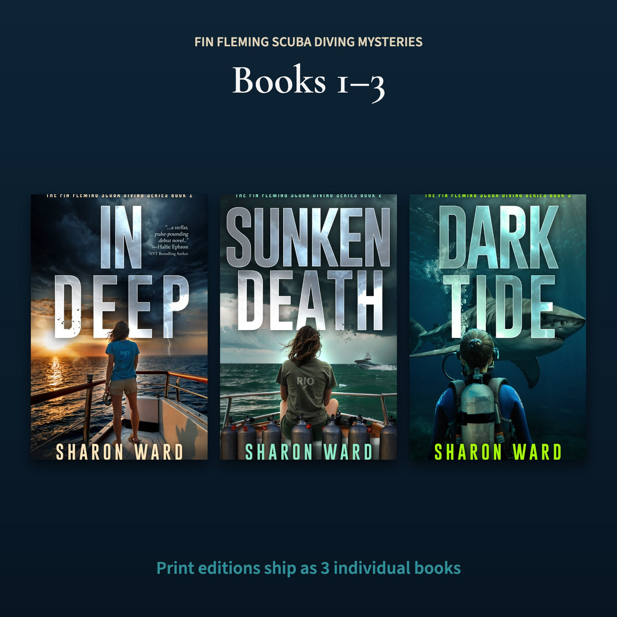 Fin Fleming Scuba Diving Mysteries Books 1-3: In Deep, Sunken Death and Dark Tide covers