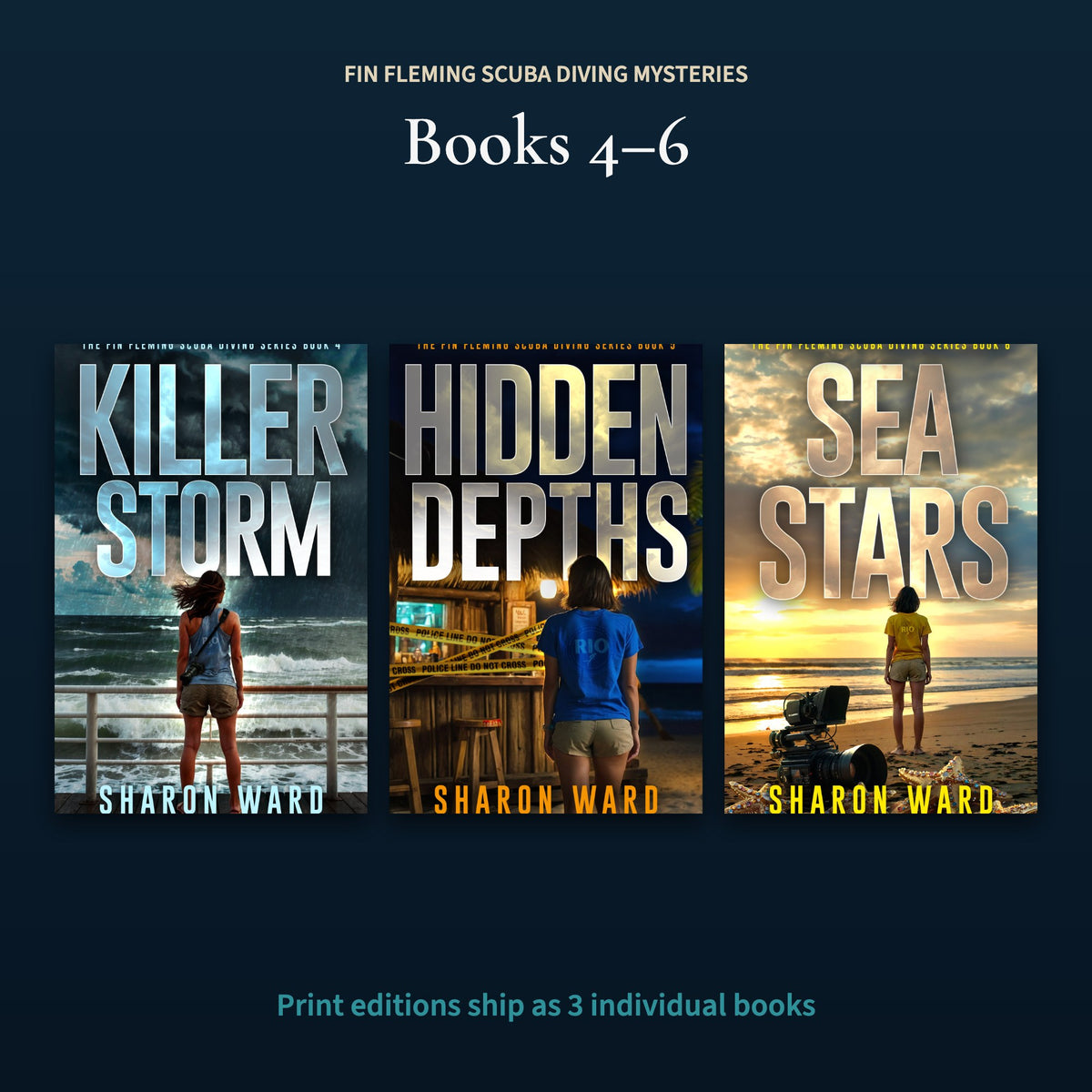 Fin Fleming Scuba Diving Mysteries Books 4-6: Killer Storm, Hidden Depths and Sea Stars covers